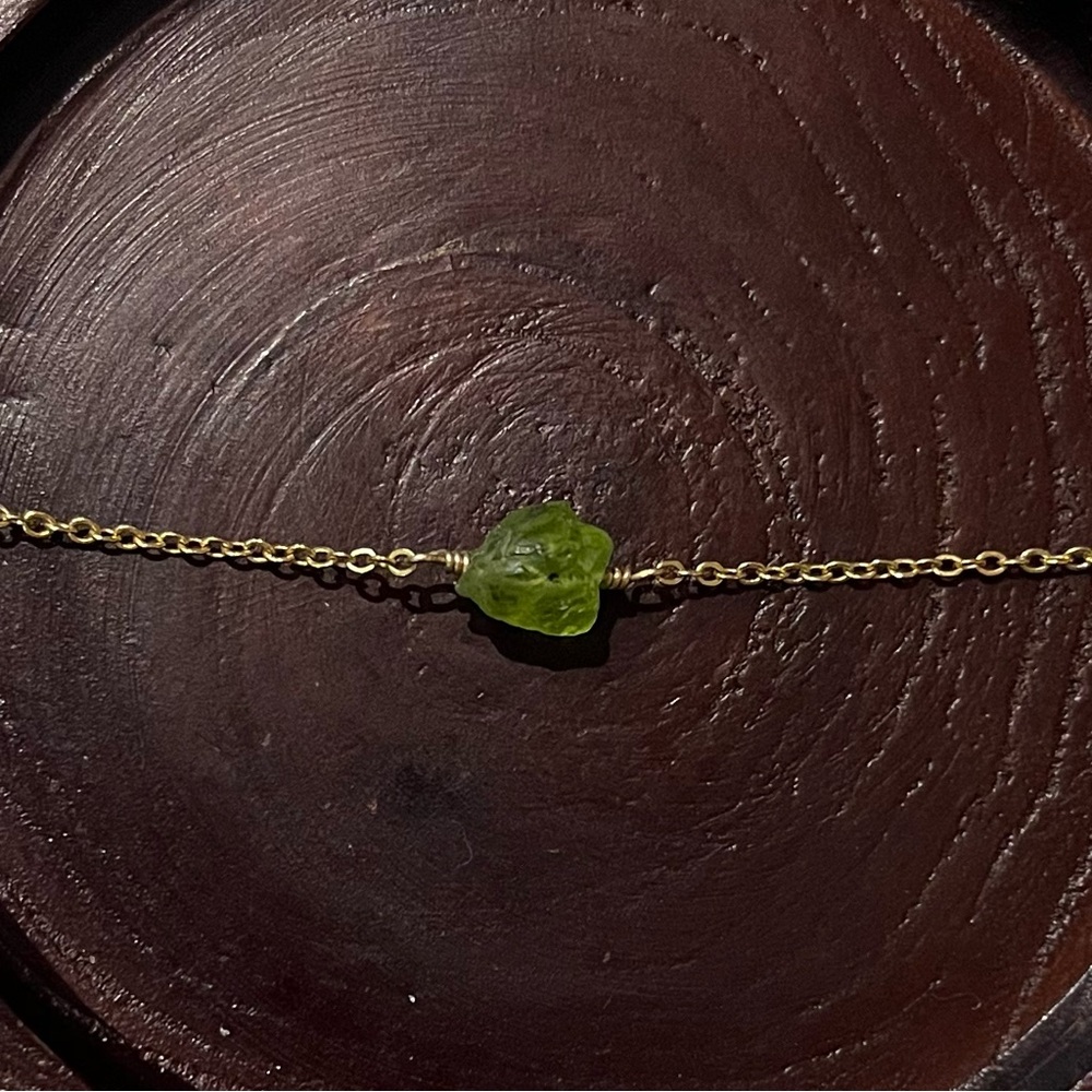 Gold Necklace with Raw Peridot Pendant